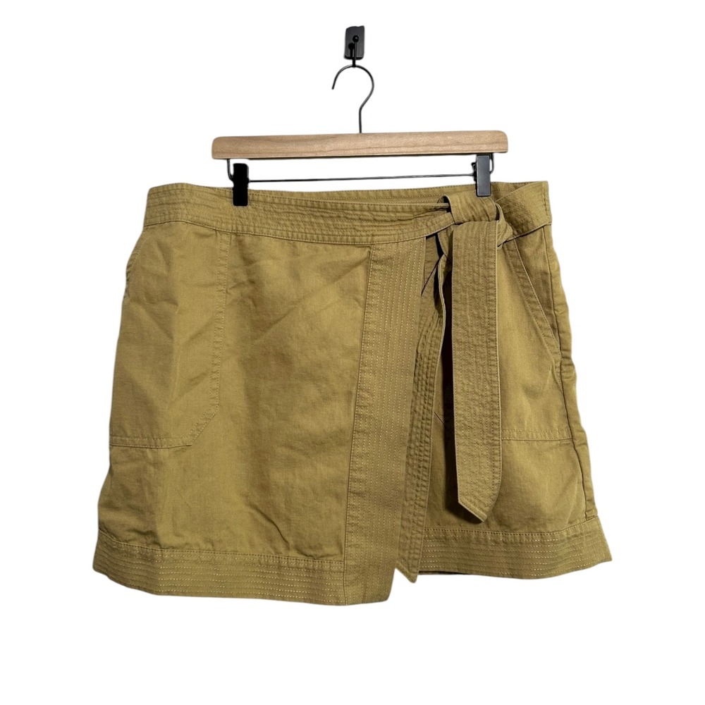 Banana Republic‎ Womens Skirt XL Khaki Tan Wrap Tie Front Cotton Linen Blend